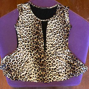 Leopard print peplum top w/ sheer back